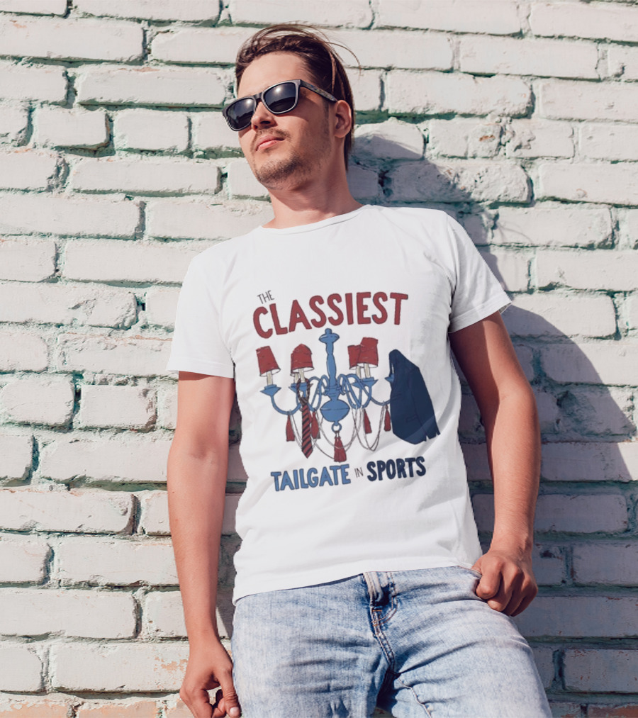 The Classiest Tailgate In Sports Chandelier Suit Tie Red Blue T-Shirt