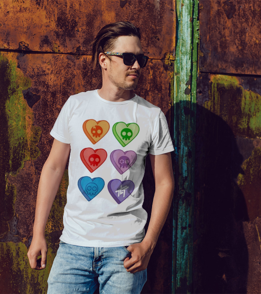 The Living Tombstone Colorful Candy Hearts Skull Motif Baby Doll T-Shirt