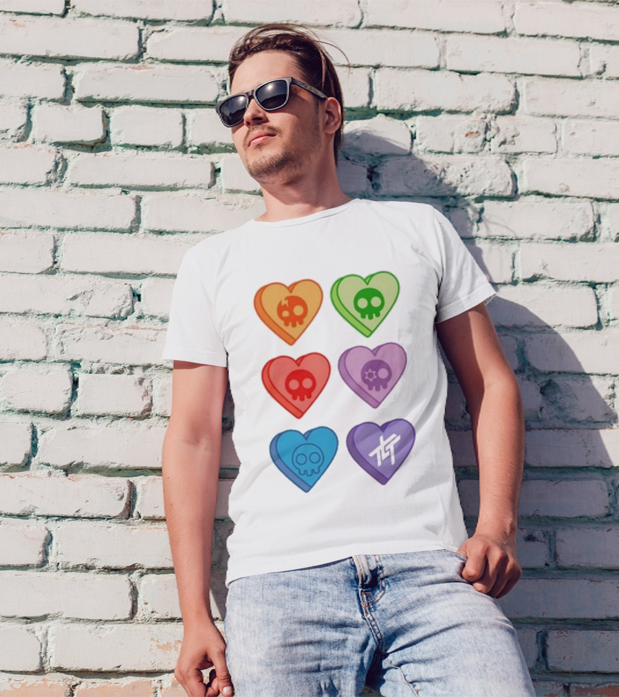 The Living Tombstone Colorful Candy Hearts Skull Motif Baby Doll T-Shirt