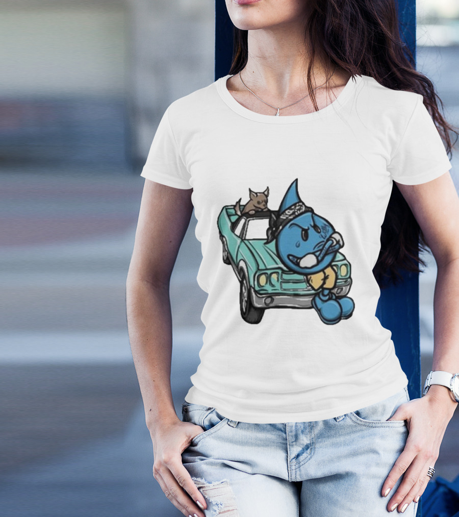 Thornhill Bat White Blue Cartoon Character With Dog In Classic Car T-Shirt