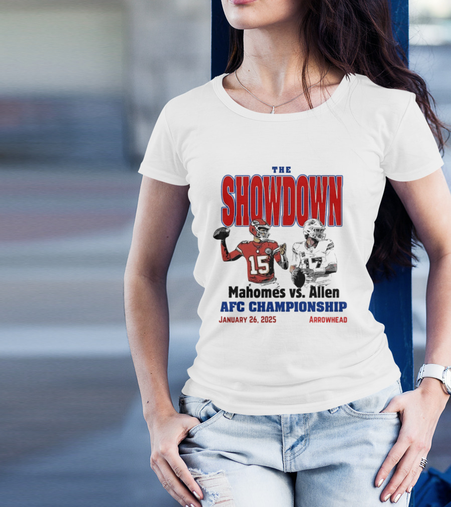 The Showdown Allen Vs Mahomes Rivalry AFC Championship January 26 2025 Arrowhead T-Shirt