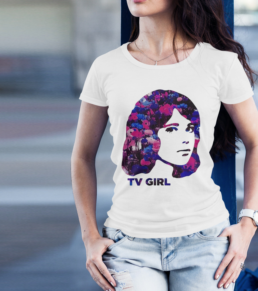 TV Girl Flower Pattern Face Design T-Shirt