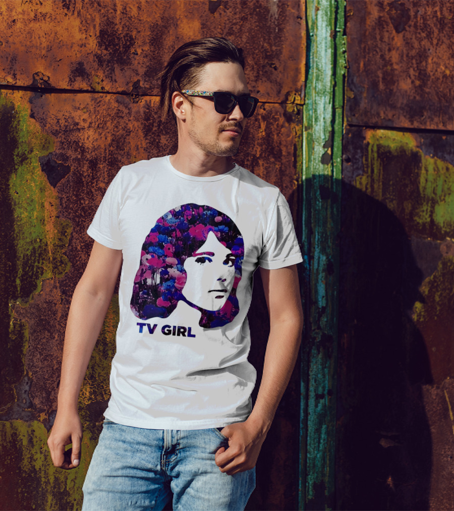 TV Girl Flower Pattern Face Design T-Shirt