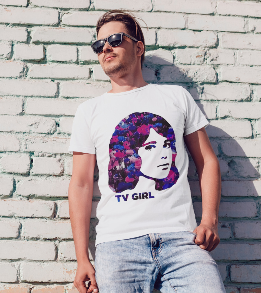 TV Girl Flower Pattern Face Design T-Shirt