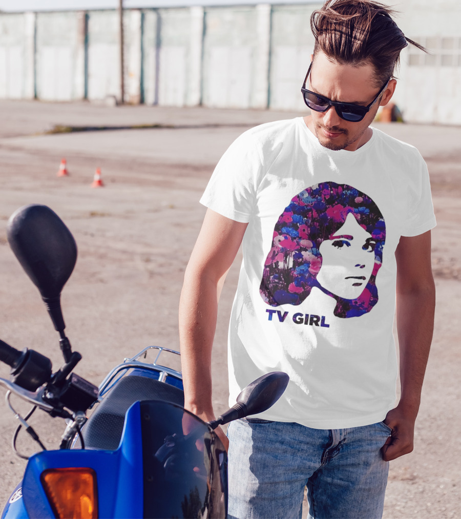TV Girl Flower Pattern Face Design T-Shirt