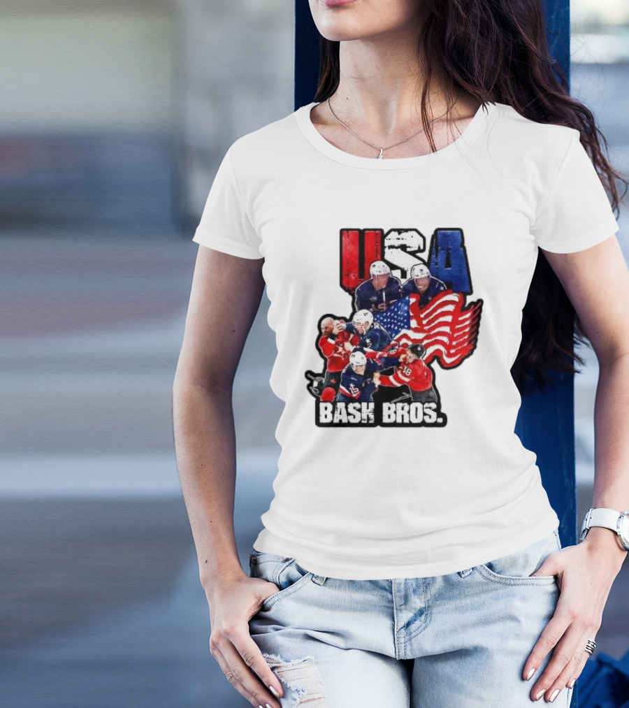 USA Bash Bros USA Vs Canada Hockey Flag Faceoff T-Shirt