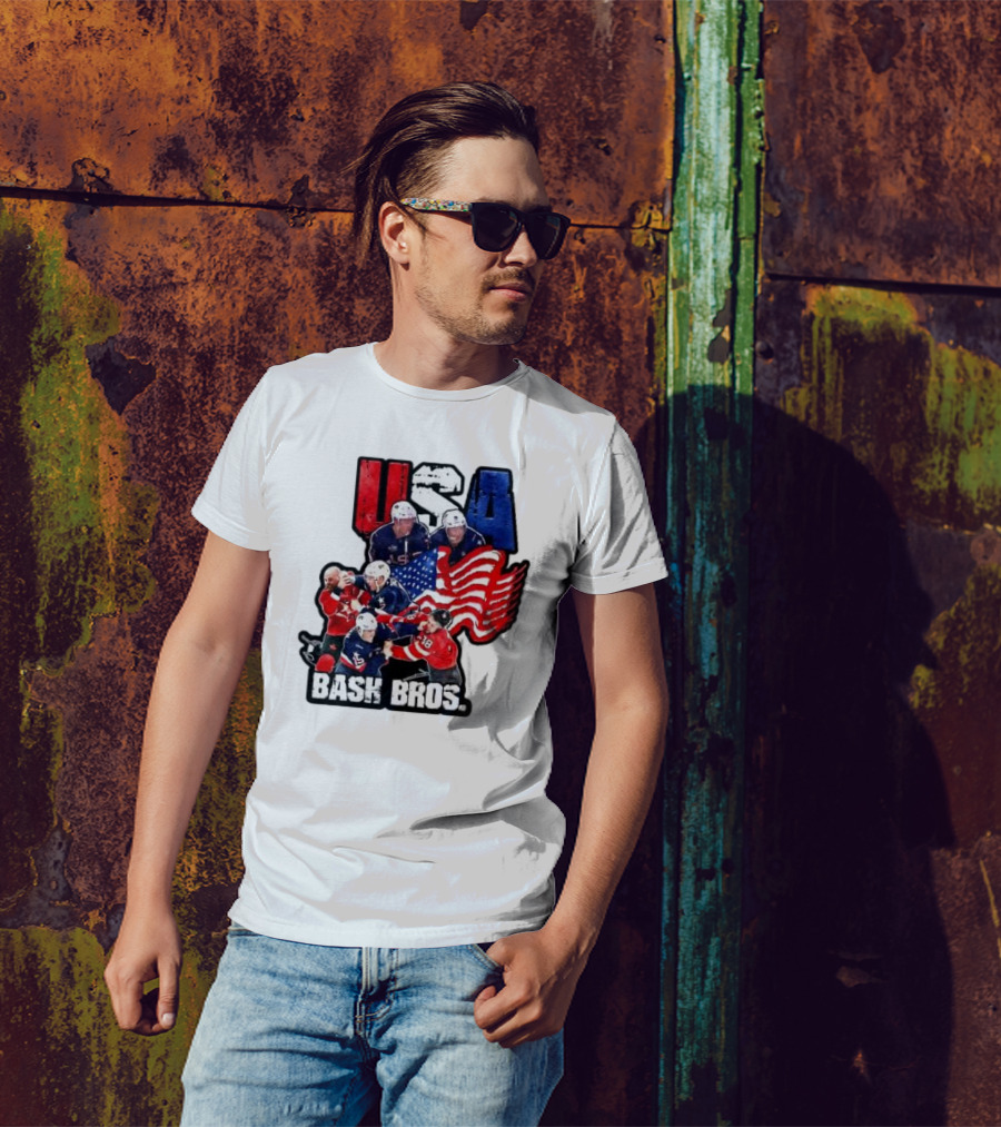 USA Bash Bros USA Vs Canada Hockey Flag Faceoff T-Shirt