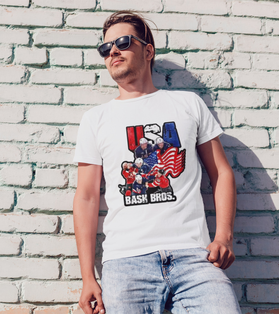 USA Bash Bros USA Vs Canada Hockey Flag Faceoff T-Shirt