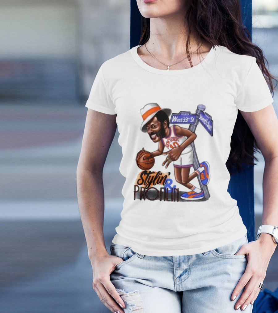 West 33rd St Seventh Ave Clyde Stylin Profilin New York Knicks Walt Frazier T-Shirt