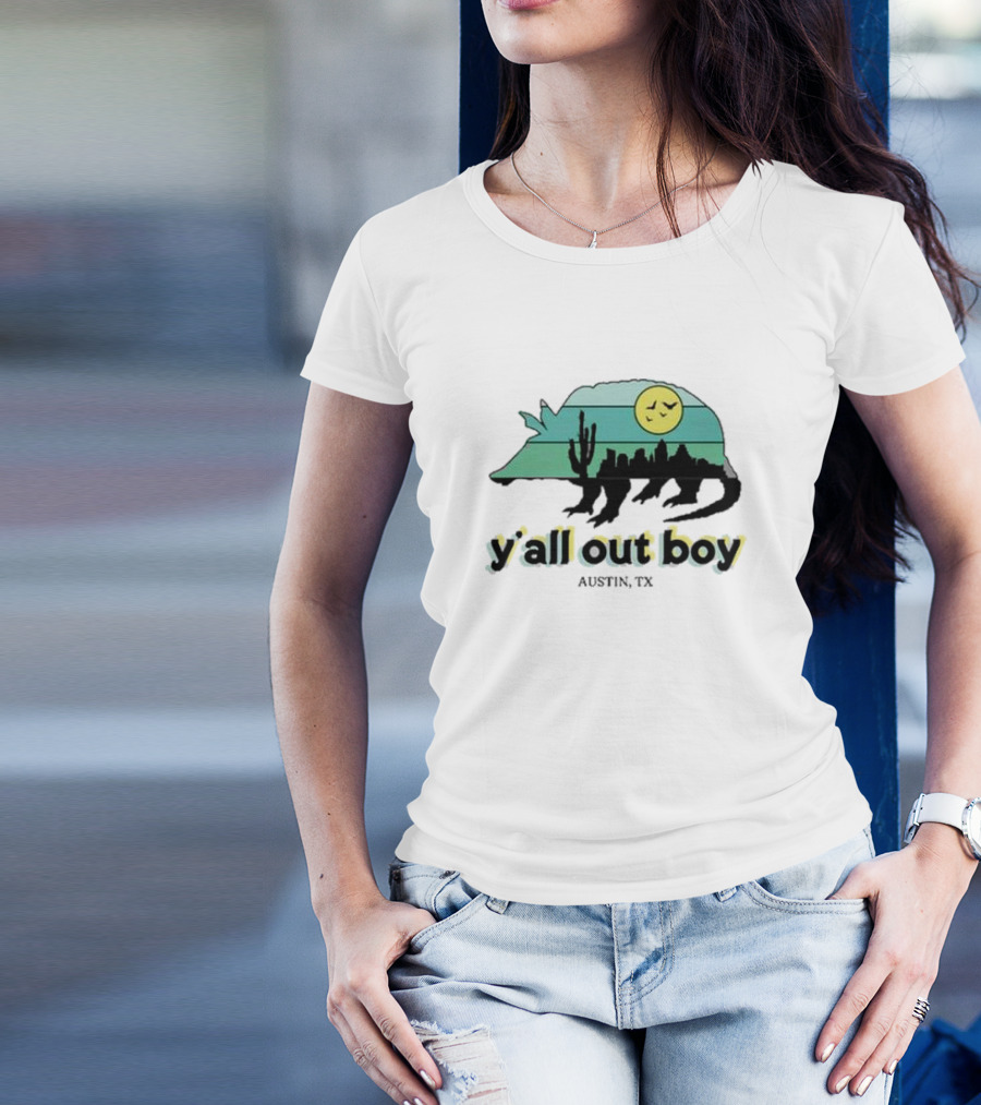 Fall Out Boy Y’All Out Boy Austin TX Skyline Cactus Desert Sun Icon T-Shirt