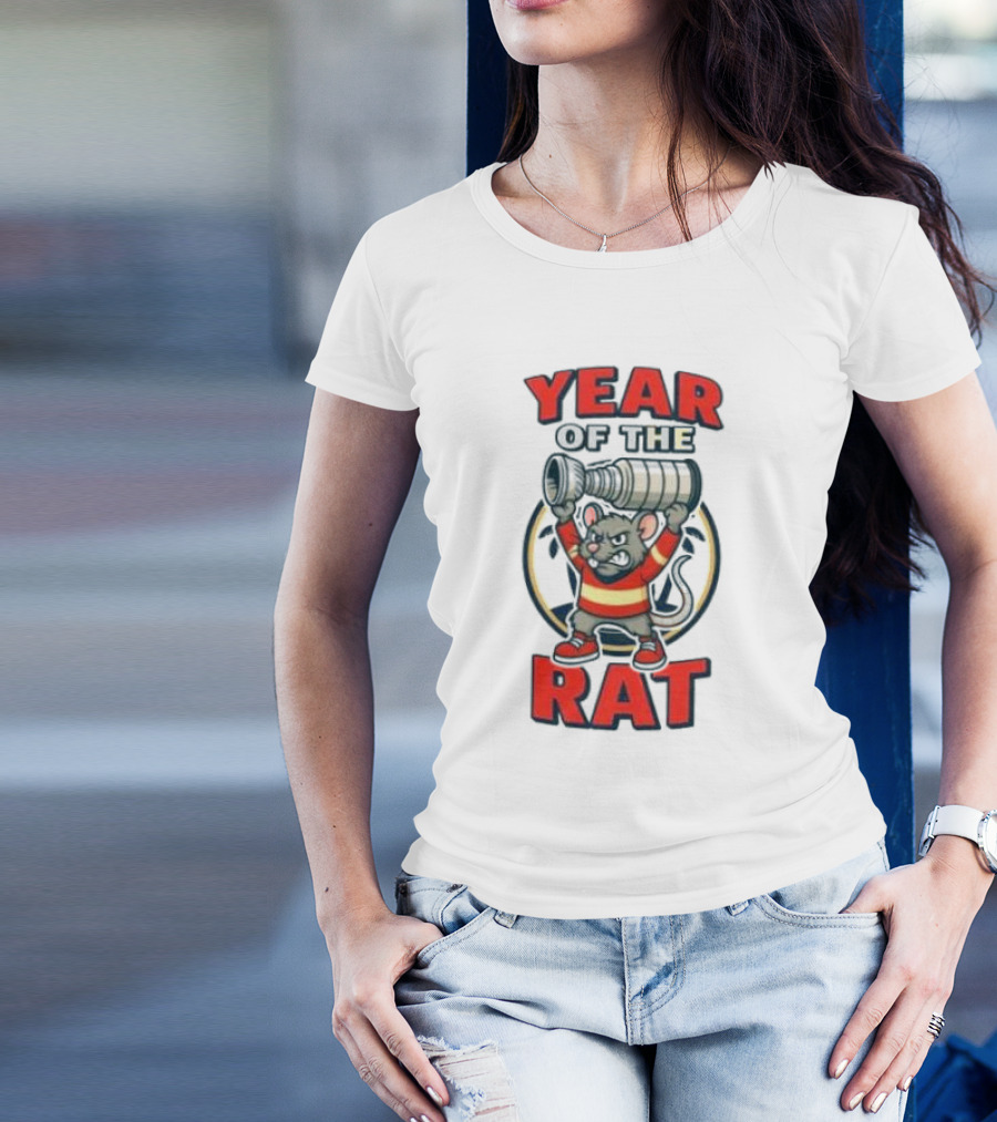 Year Of The Rat Hockey Mascot Mouse Champion With Trophy T-Shirt