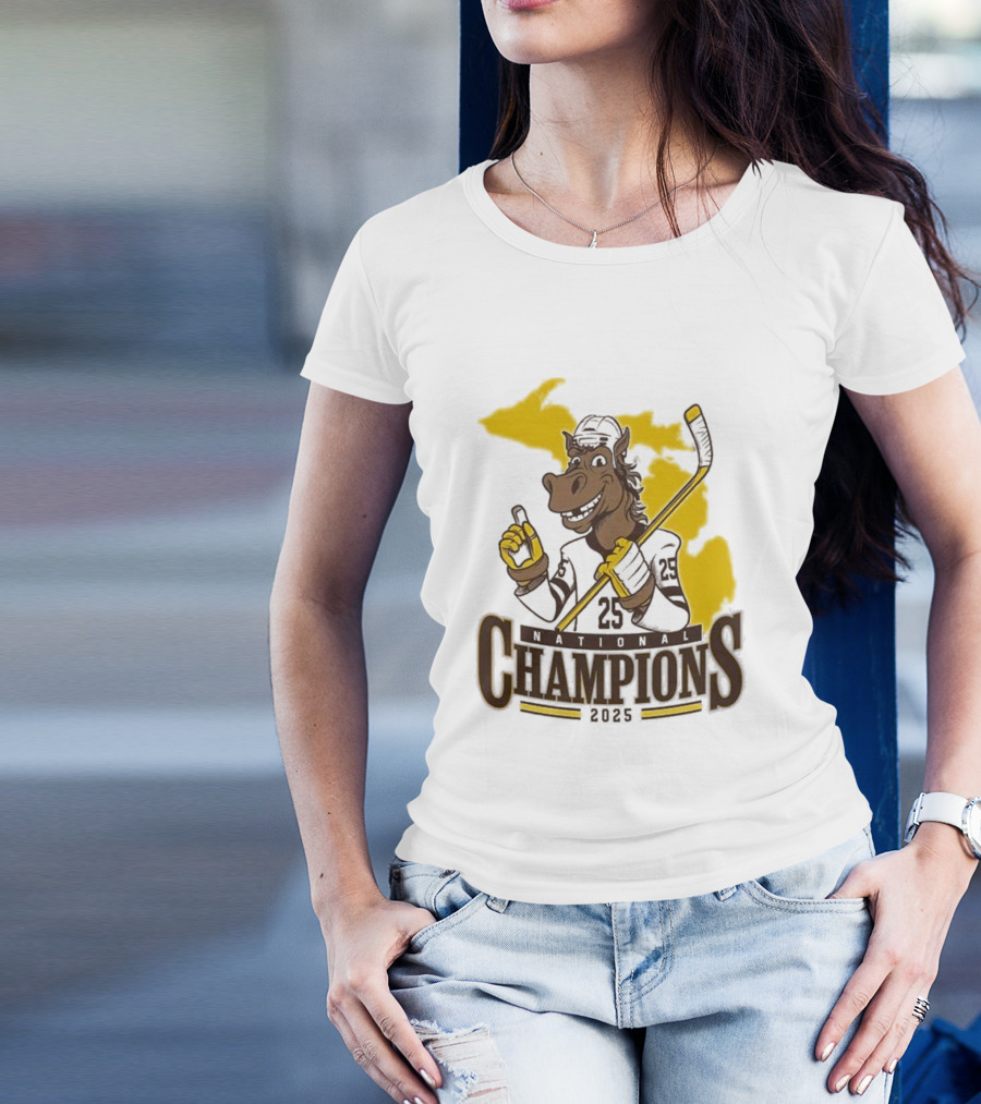 Western Michigan Broncos Ice Hockey NCAA National Champions 2025 Mascot T-Shirt