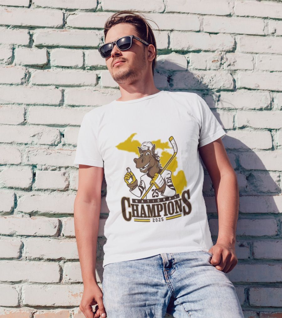 Western Michigan Broncos Ice Hockey NCAA National Champions 2025 Mascot T-Shirt
