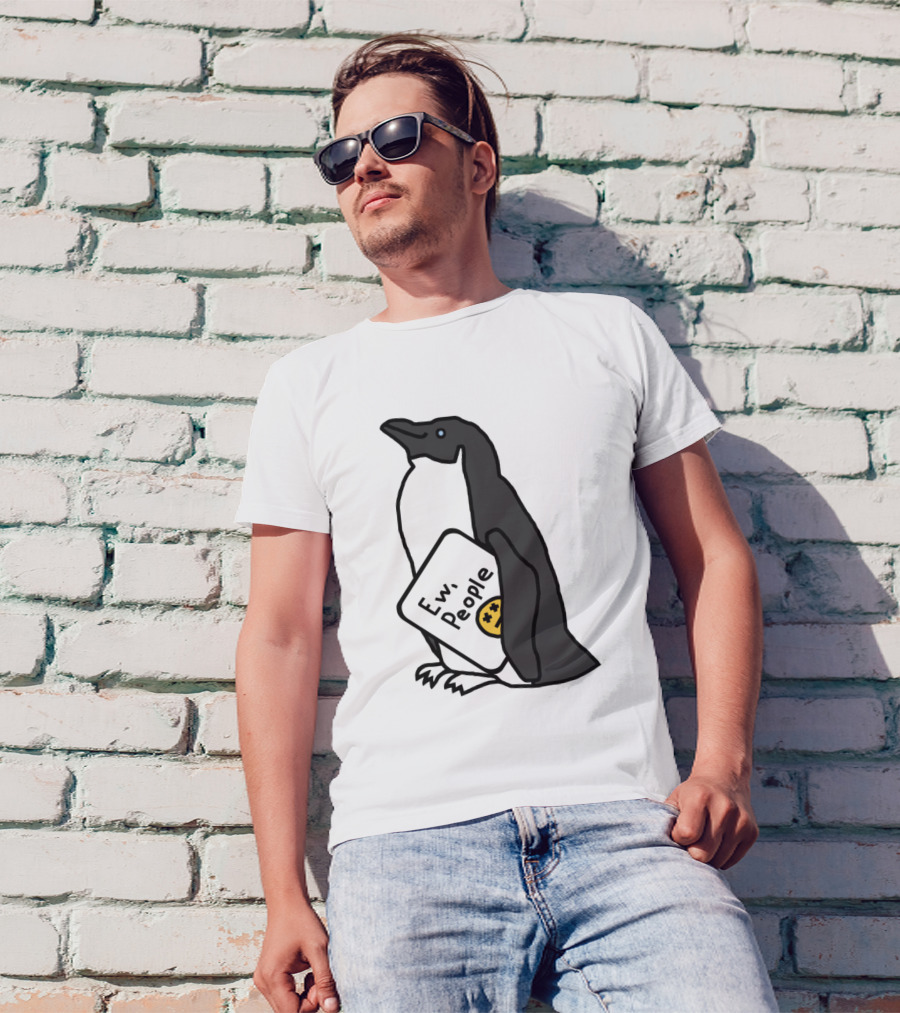 Penguin Holding Ew People Sign With Unamused Emoji T-Shirt