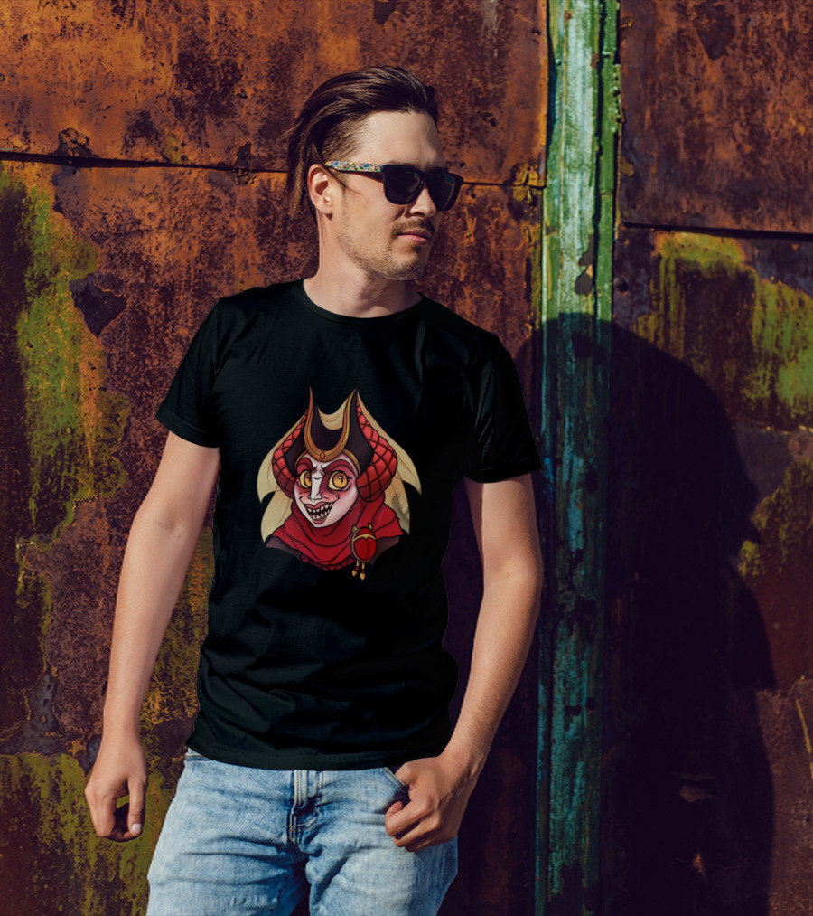Pontifex Vulgora Evil Jester Face With Horned Court Jester Hat And Red Cloak T-Shirt