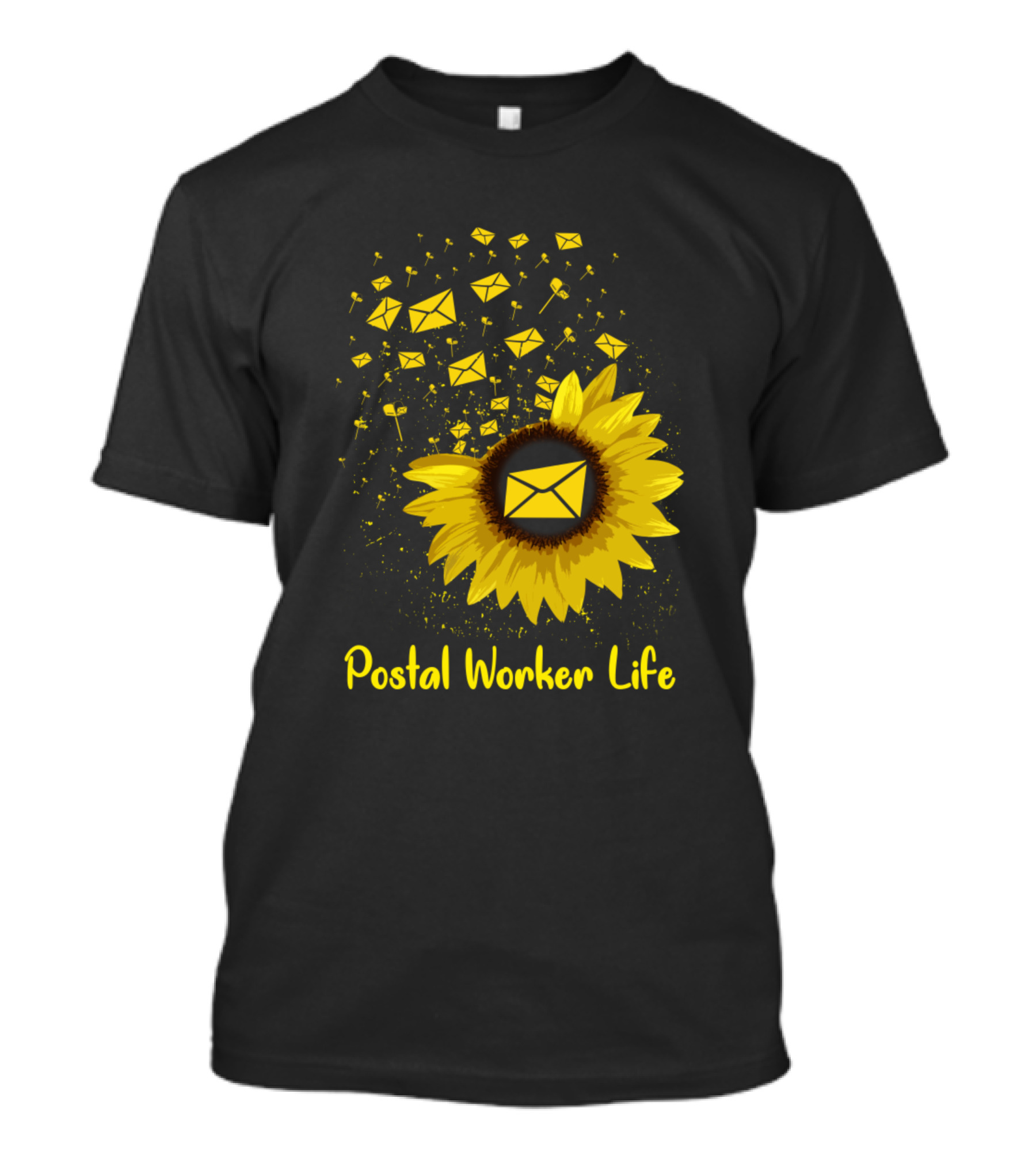 Postal Worker Life Yellow Envelopes Sunflower Burst T-Shirt