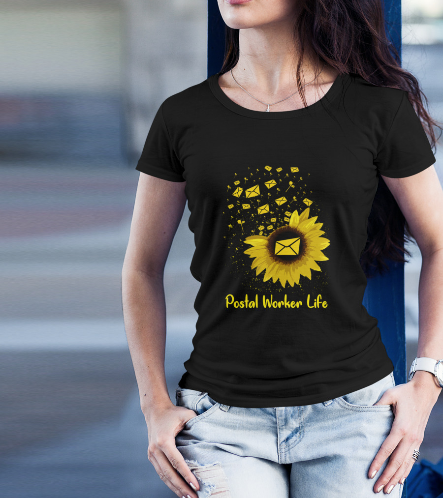 Postal Worker Life Yellow Envelopes Sunflower Burst T-Shirt