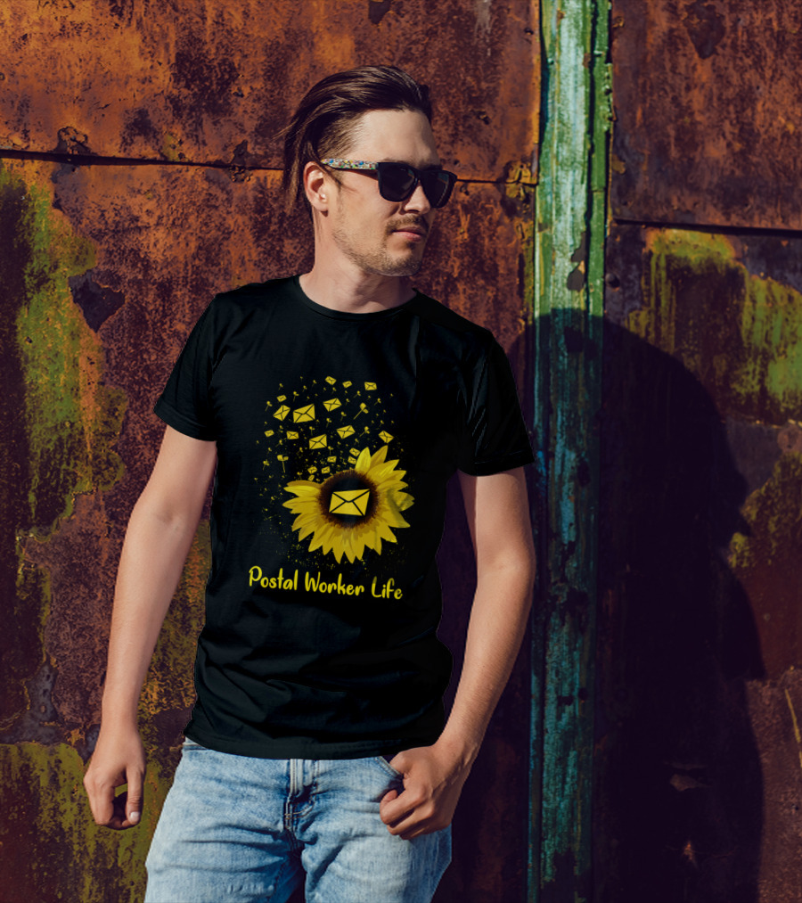 Postal Worker Life Yellow Envelopes Sunflower Burst T-Shirt