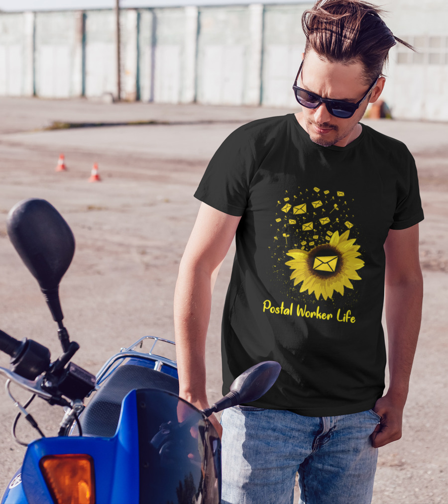 Postal Worker Life Yellow Envelopes Sunflower Burst T-Shirt