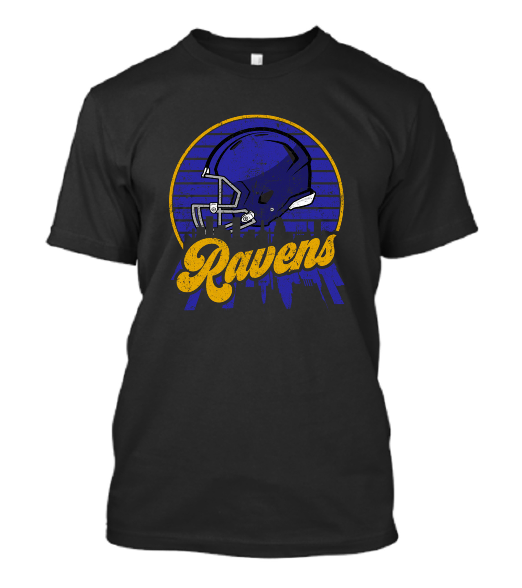 Ravens Football Skyline Helmet Bold Script T-Shirt