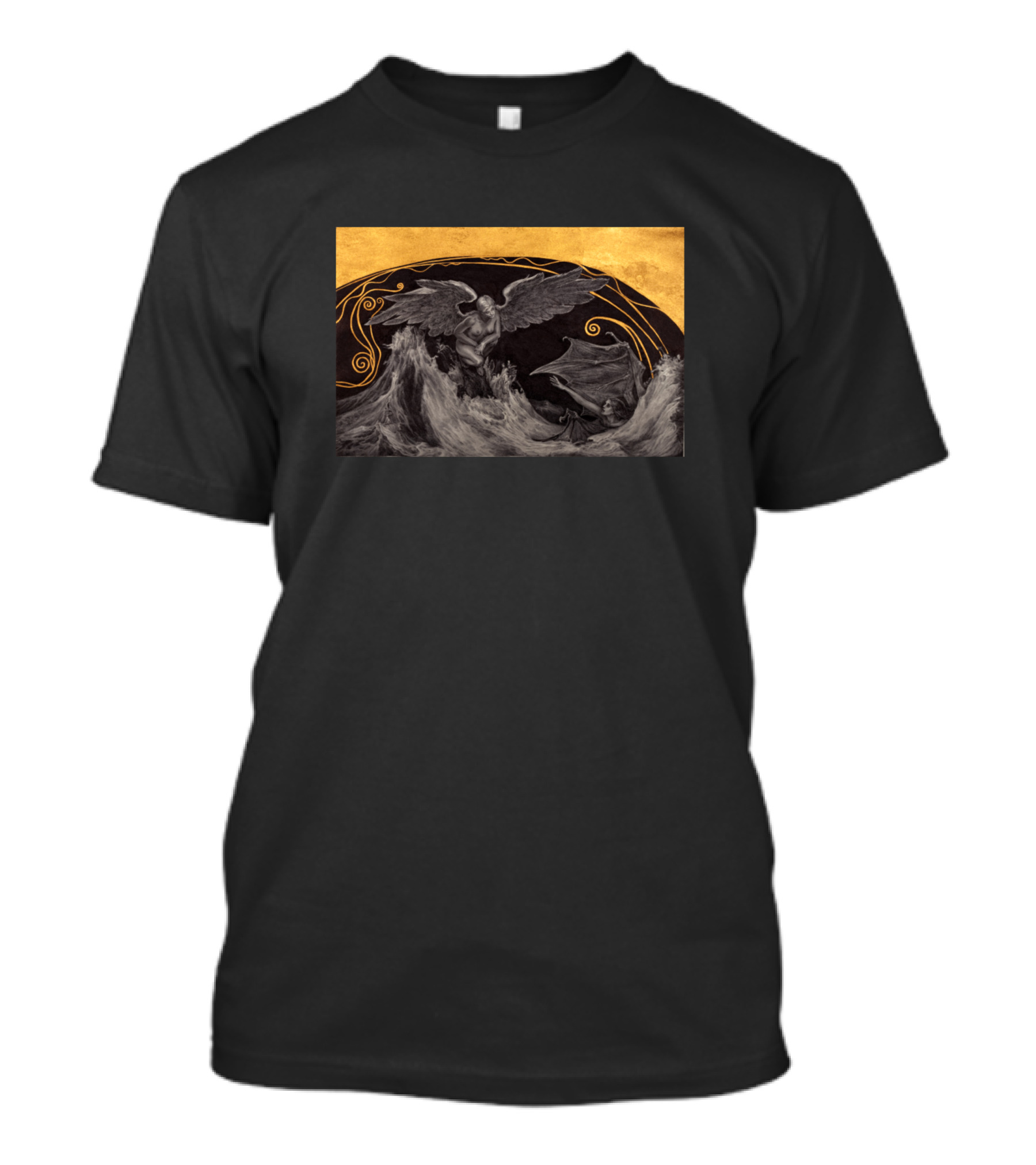 Relativity Angel And Demon Battling In Ornate Waves T-Shirt