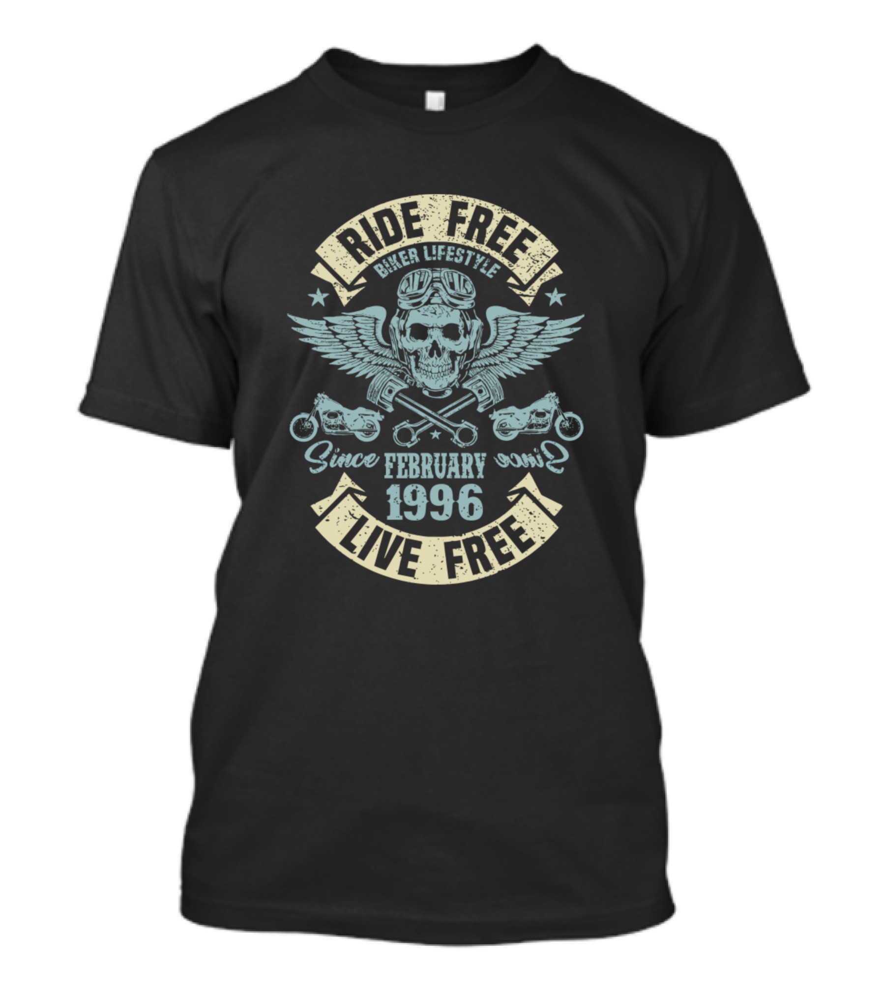 Ride Free Live Free Biker Lifestyle Skull Wings February 1996 T-Shirt