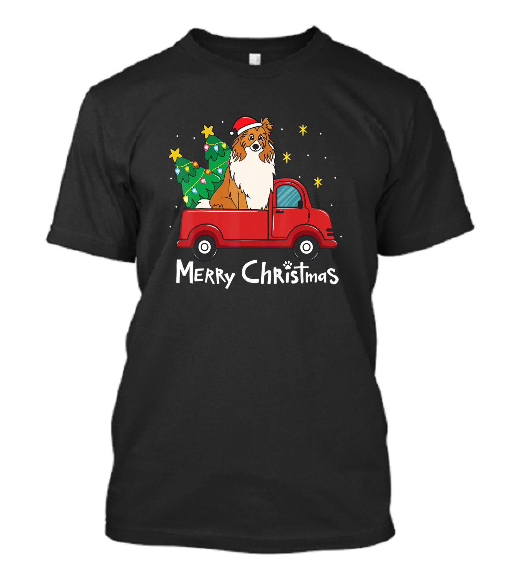 Merry Christmas Rough Collie Truck Tree Dog Mom Xmas Dog T-Shirt