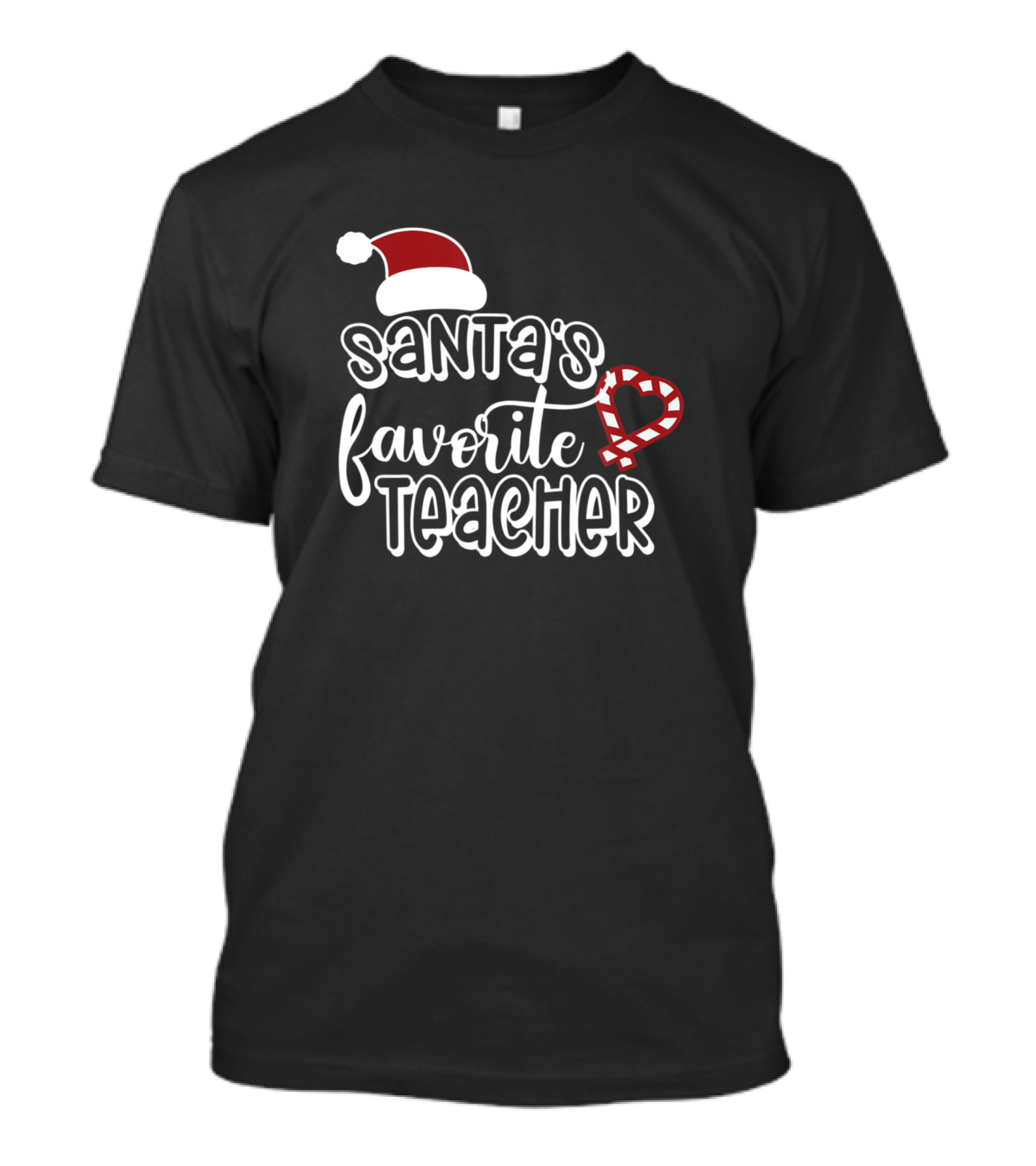 Santa's Favorite Teacher Christmas Candy Cane Heart T-Shirt