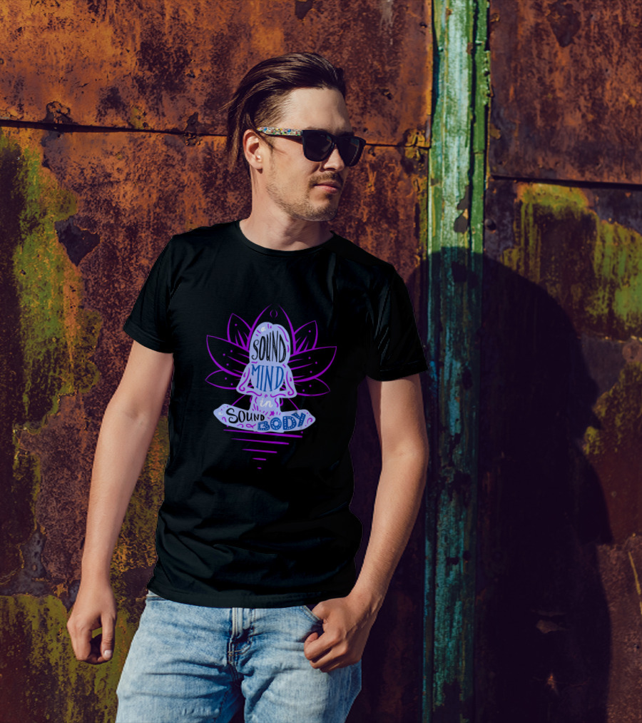 Sound Mind In Sound Body Purple Lotus Yoga Meditation T-Shirt