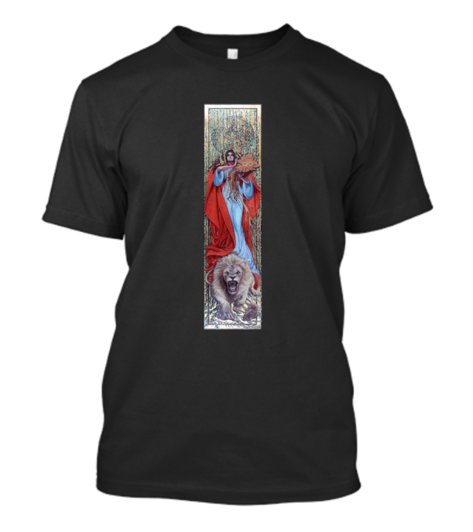 Lion Tarot Card Strength Woman With Red Cloak T-Shirt