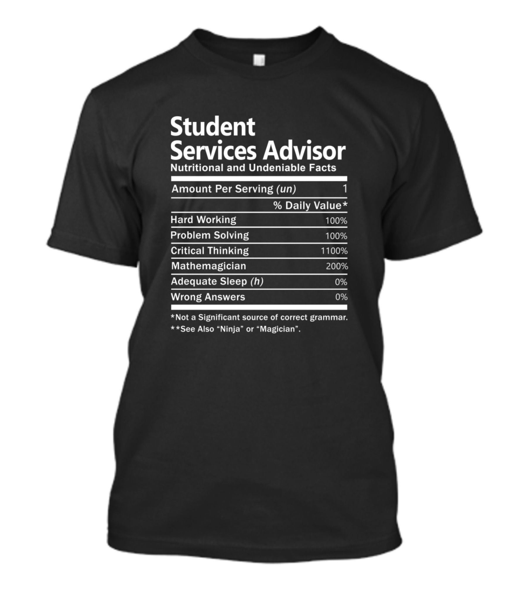 Student Services Advisor Nutritional And Undeniable Facts Hard Working Problem Solving Critical Thinking Mathemagician Adequate Sleep Wrong Answers T-Shirt
