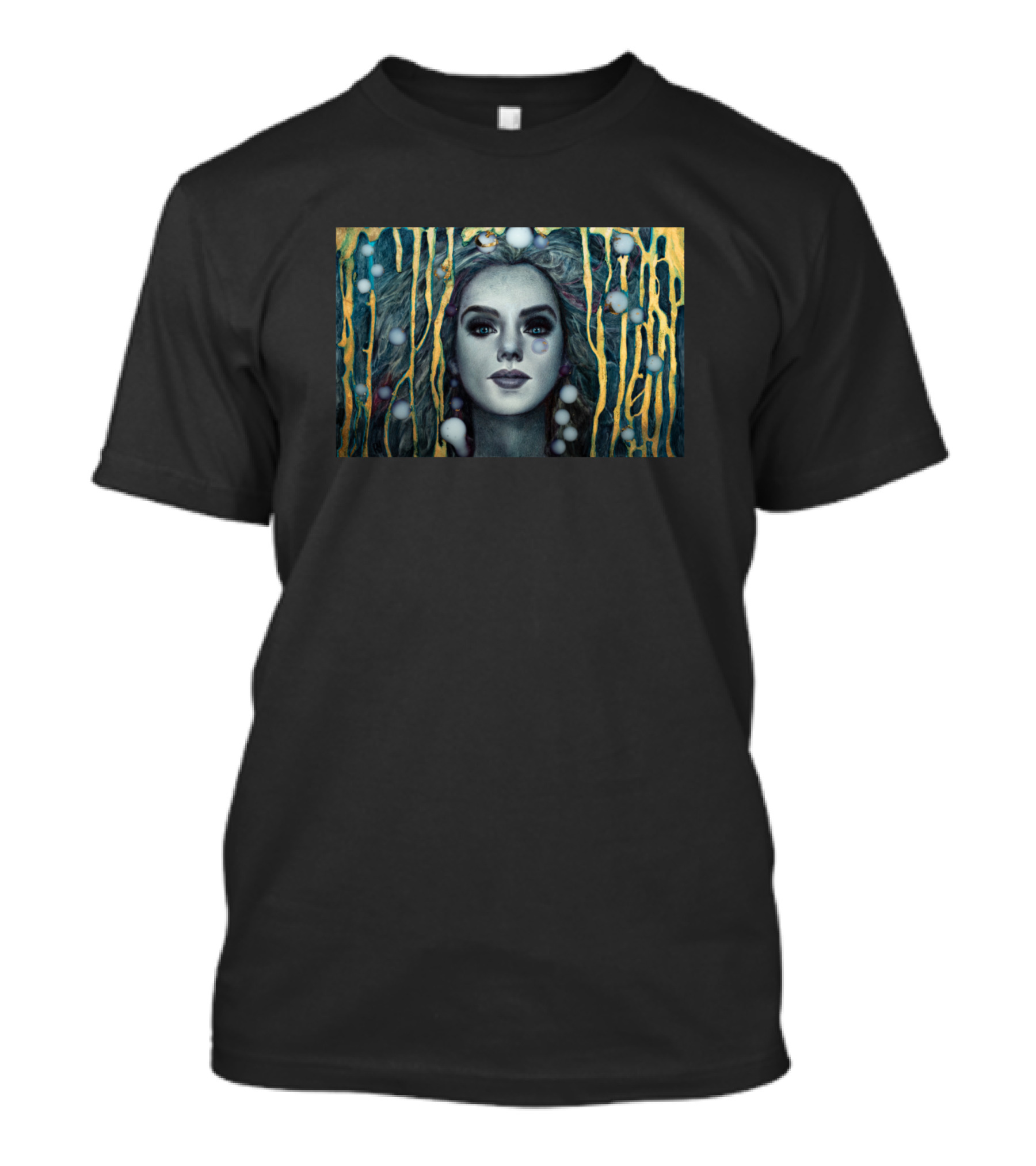 Tethys Tears Ethereal Enigma In Gold And Oceanic Hues T-Shirt