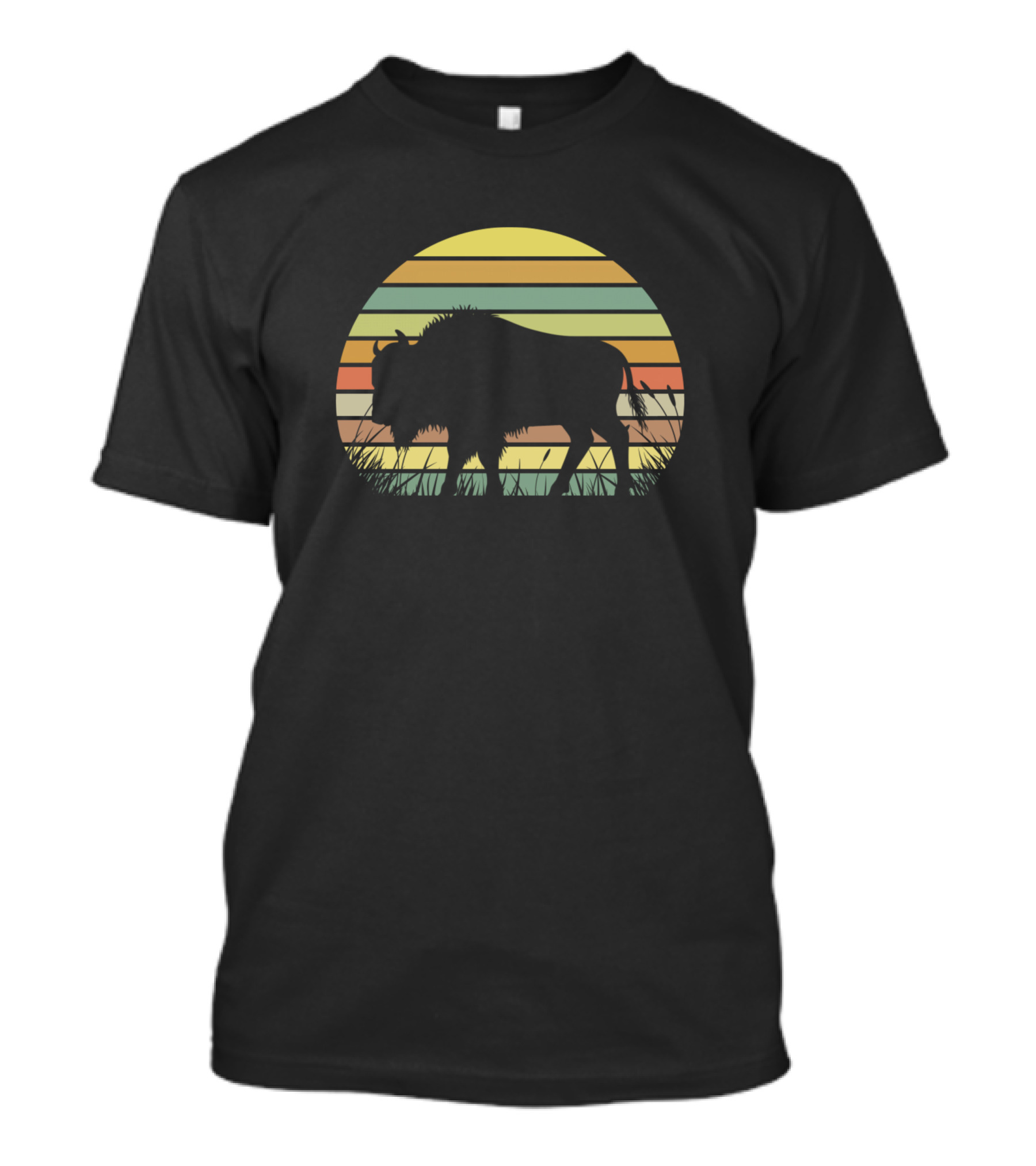 The Great American Bison Silhouette In Sunset Grasslands Wild West T-Shirt