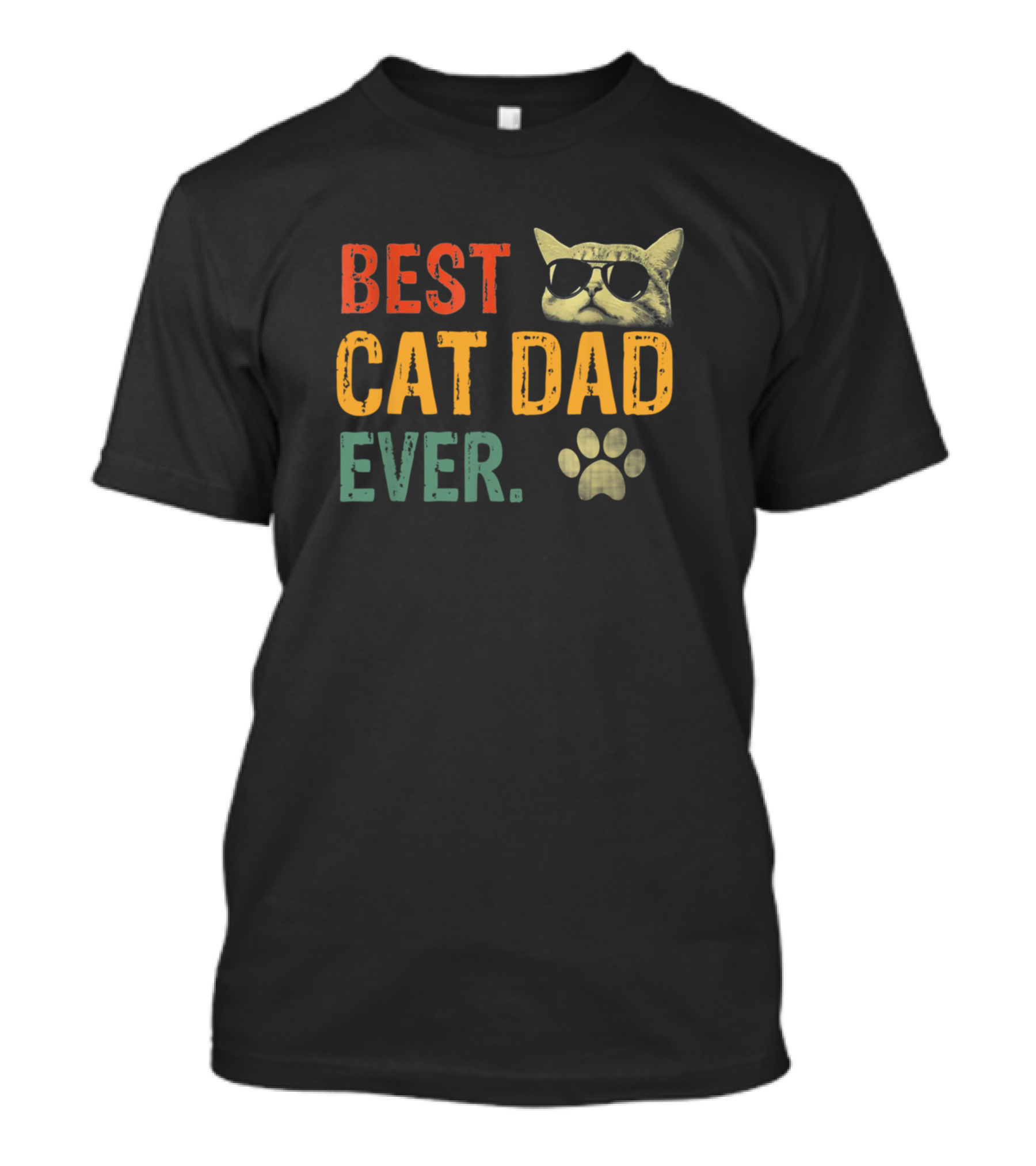 Best Cat Dad Ever Retro Sunglasses Cat With Paw Prints T-Shirt