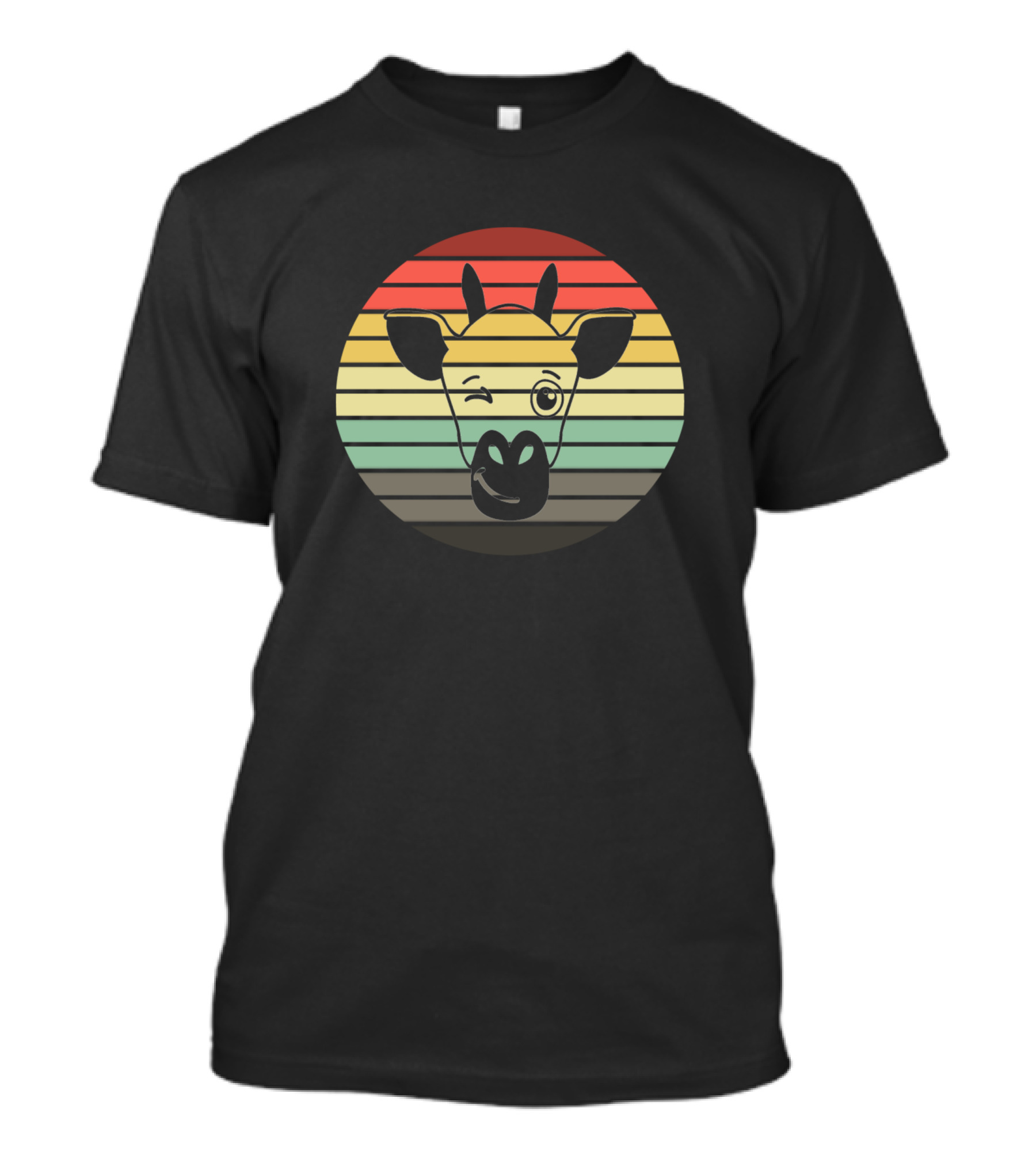 Vintage Giraffe Winking Retro Sunset Stripes T-Shirt