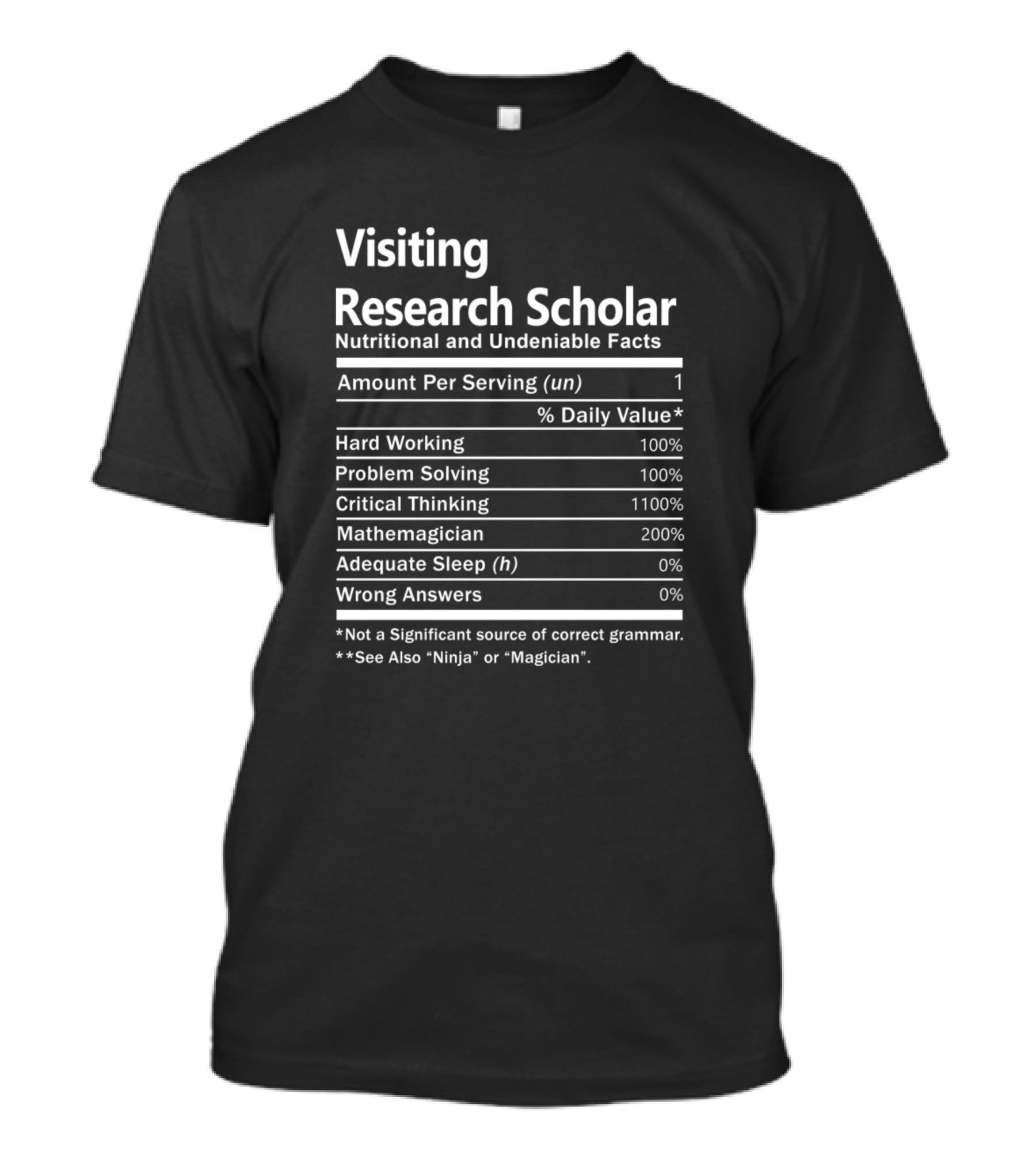 Visiting Research Scholar Hard Working Problem Solving Critical Thinking Mathemagician Nutritional And Undeniable Facts T-Shirt