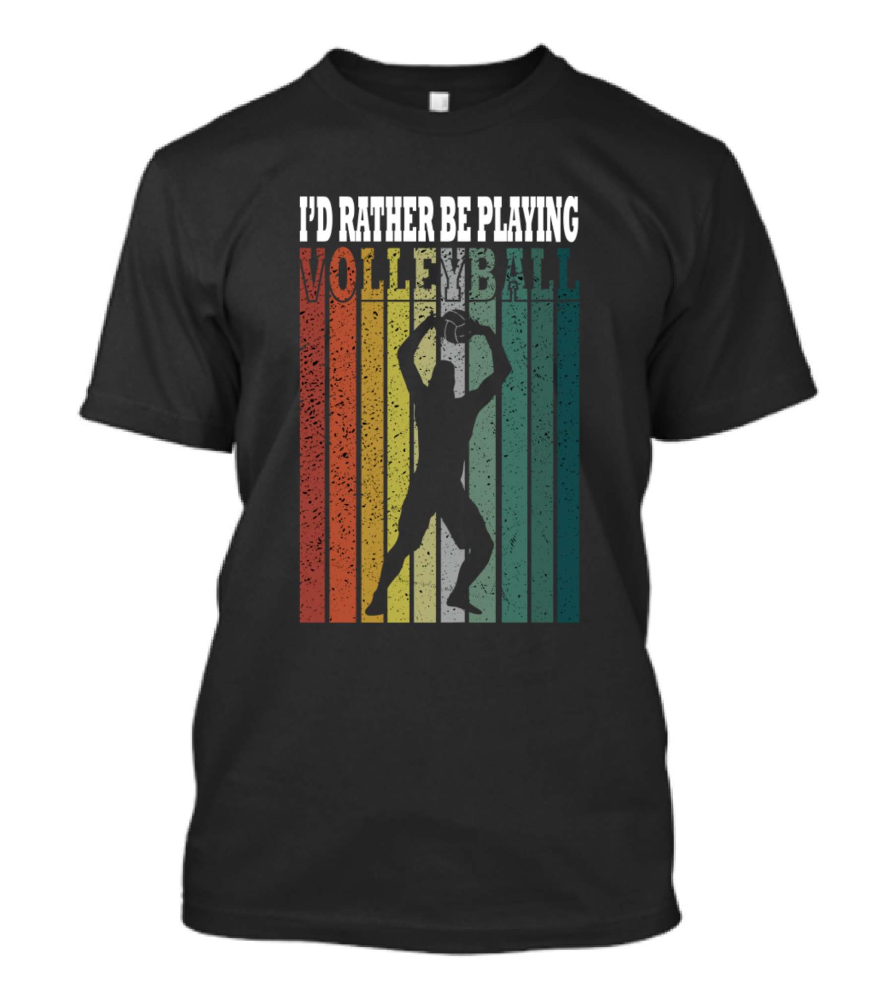 I'd Rather Be Playing Volleyball Silhouette With Retro Stripes T-Shirt