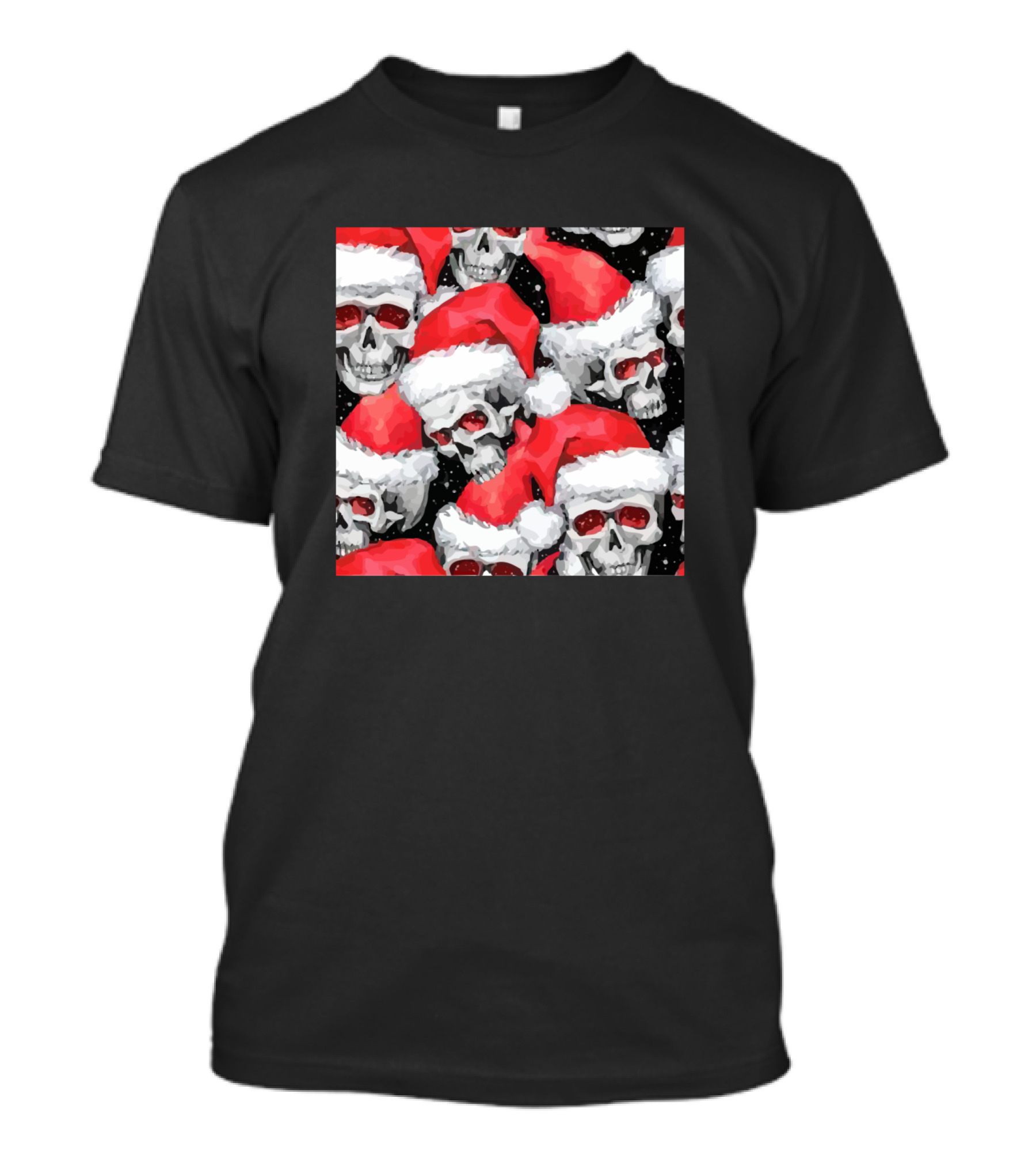 Watercolor Seamless Sketchy Modern Skulls In Santa Hats T-Shirt
