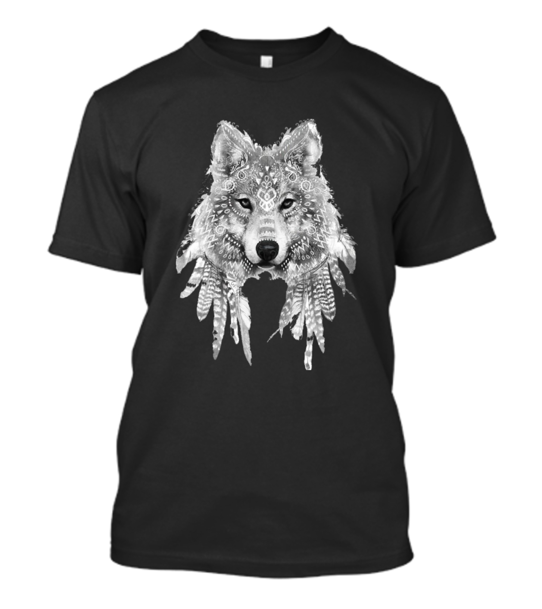 Wolf Wolf Slim Fit Wild Life Dark Feathers Boho Mandala T-Shirt