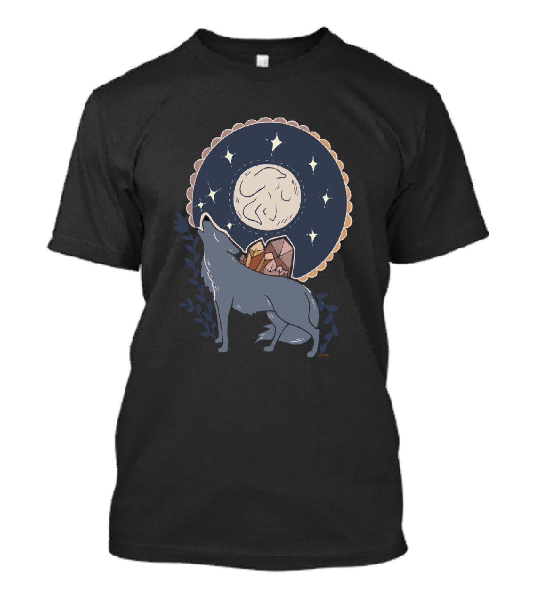 Wolf Wolf Spirit 2 Wild Life Howling At Moon With Crystals T-Shirt