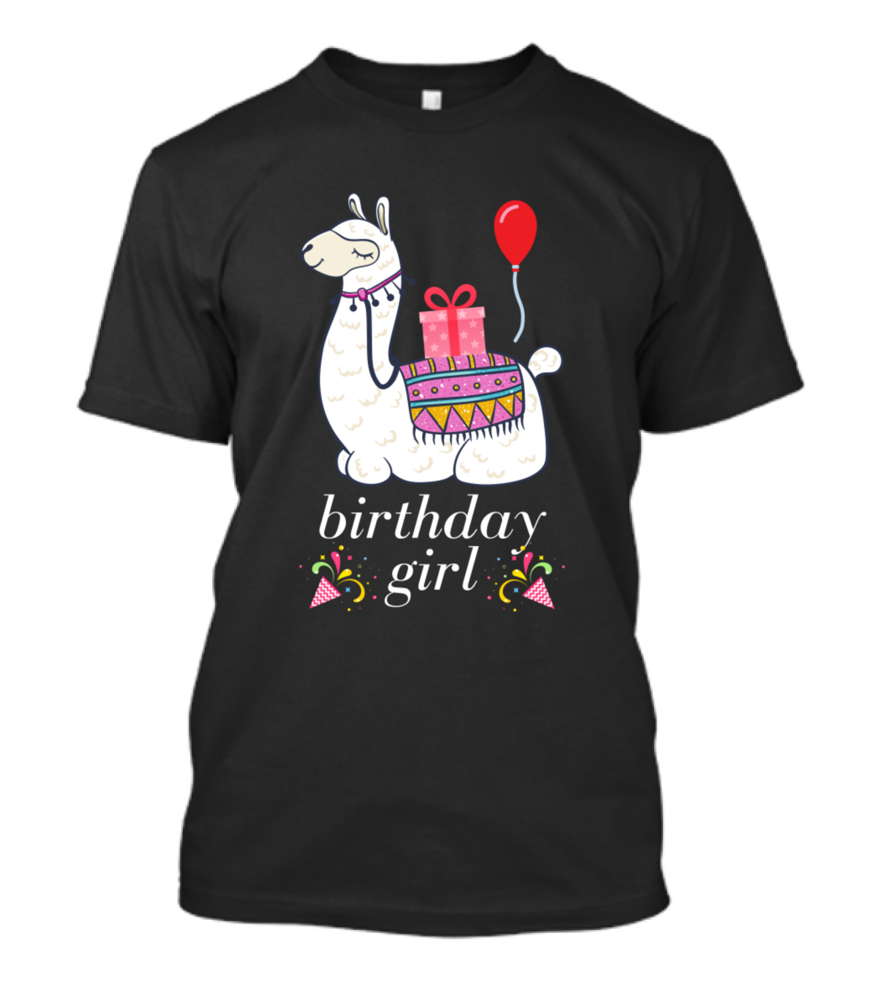 Birthday Girl Alpaca With Gift And Balloon T-Shirt