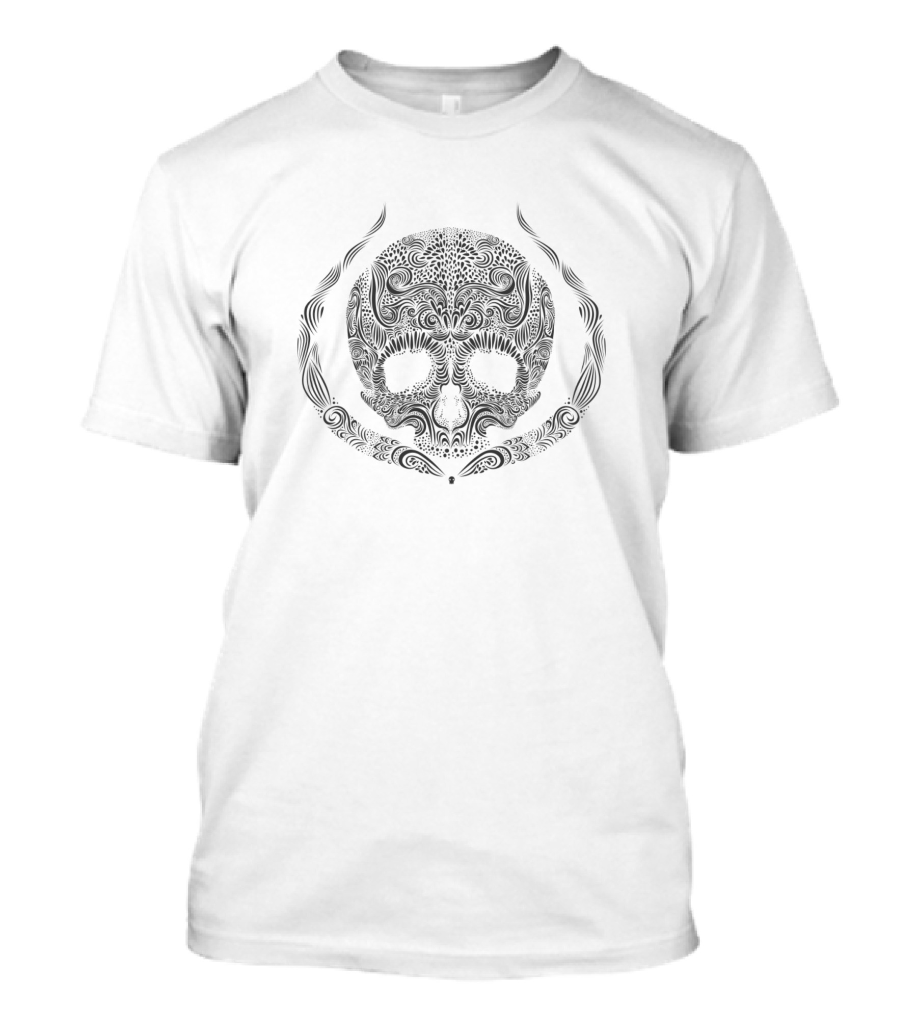 Black And White Ornate Skull With Octopus Motif T-Shirt
