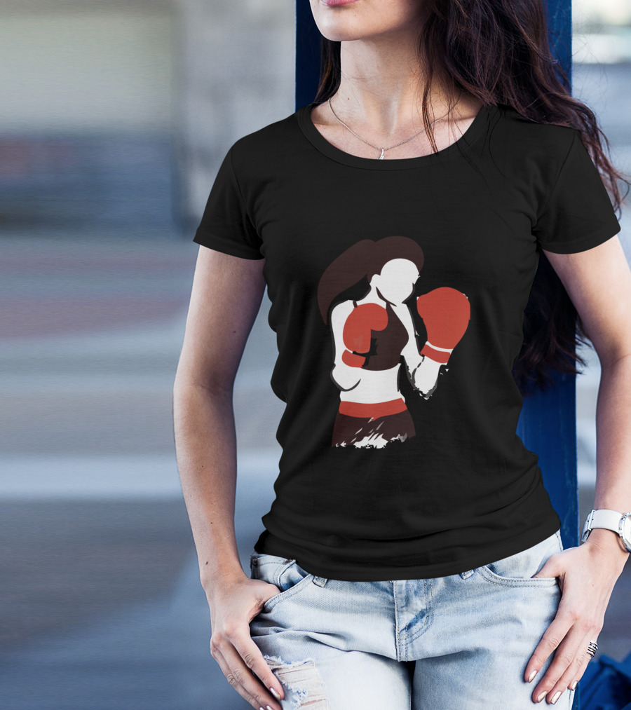 Boxer Girl Fighter Stance With Red Gloves T-Shirt