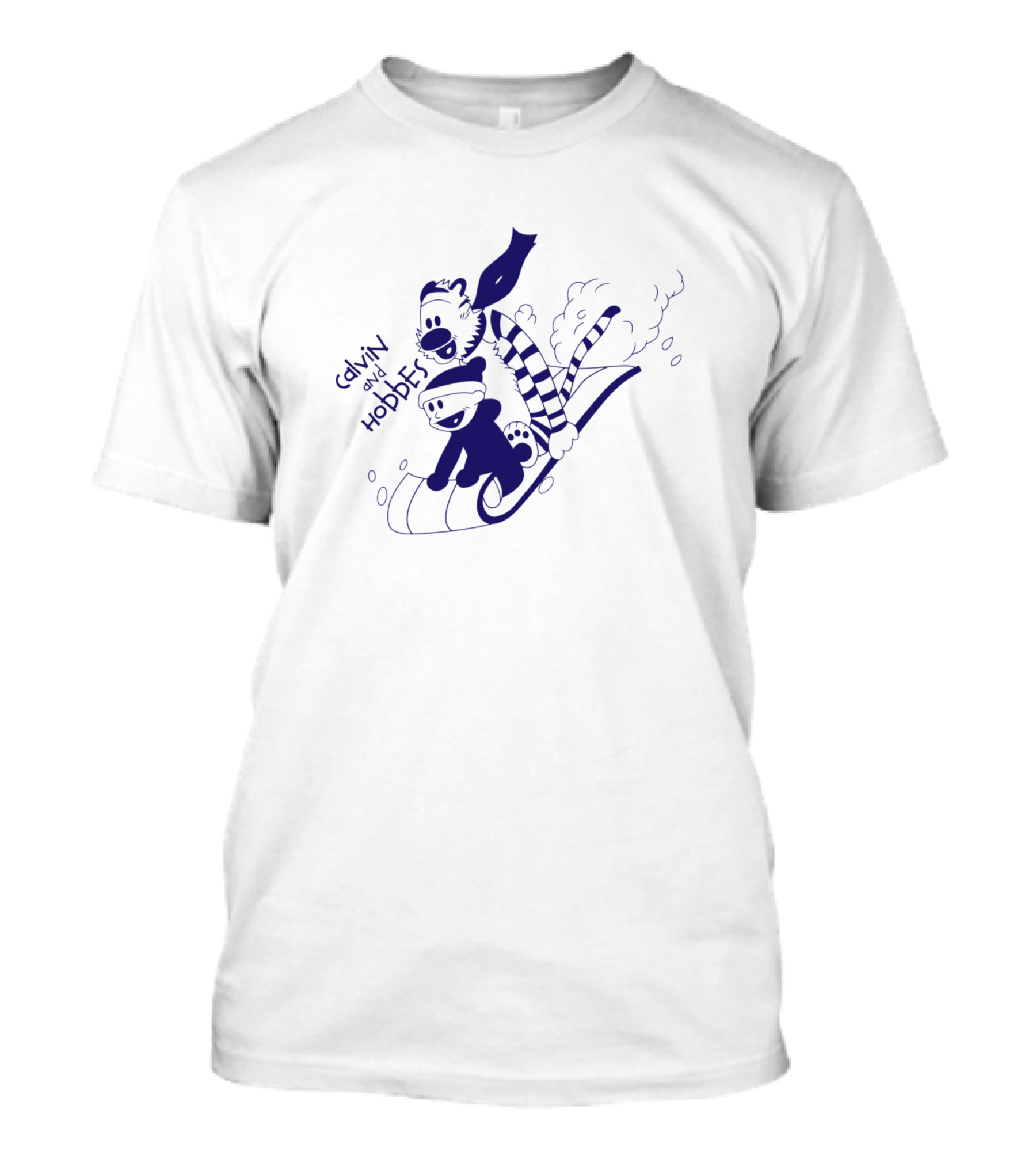 Calvin And Hobbes Sledding Adventure Blue T-Shirt