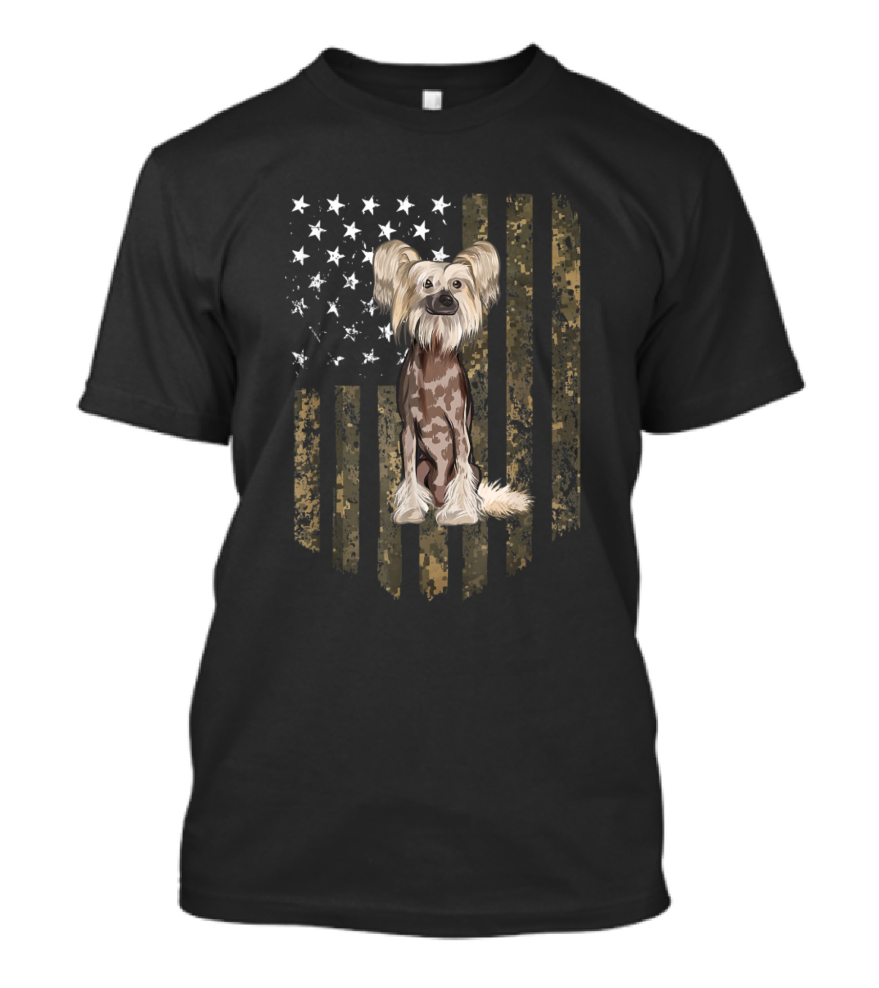 Camo American Flag Chinese Crested Dog 4th Of July USA T-Shirt