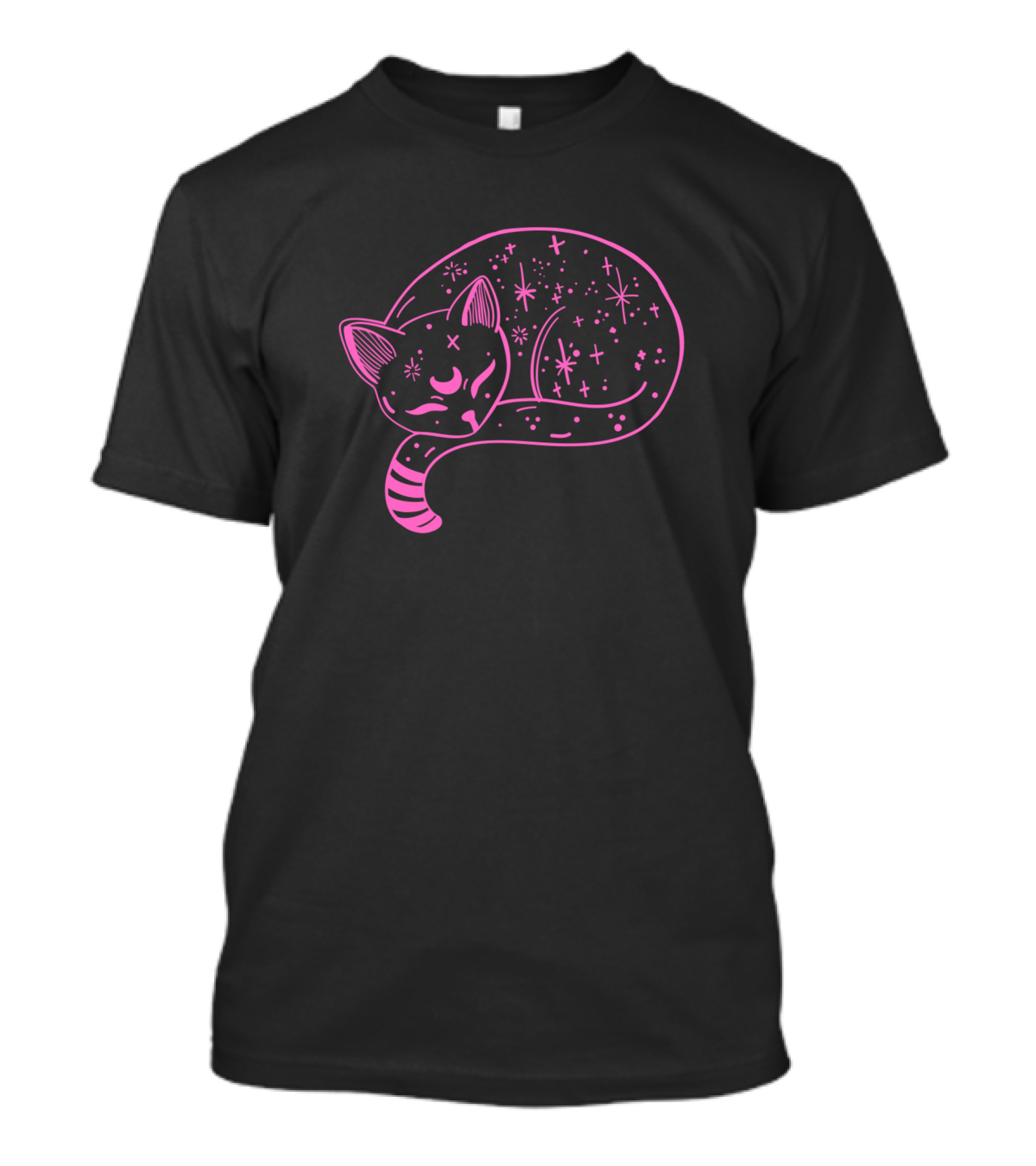 Cat Witch Cosmic Moon Stars Pink Cat T-Shirt