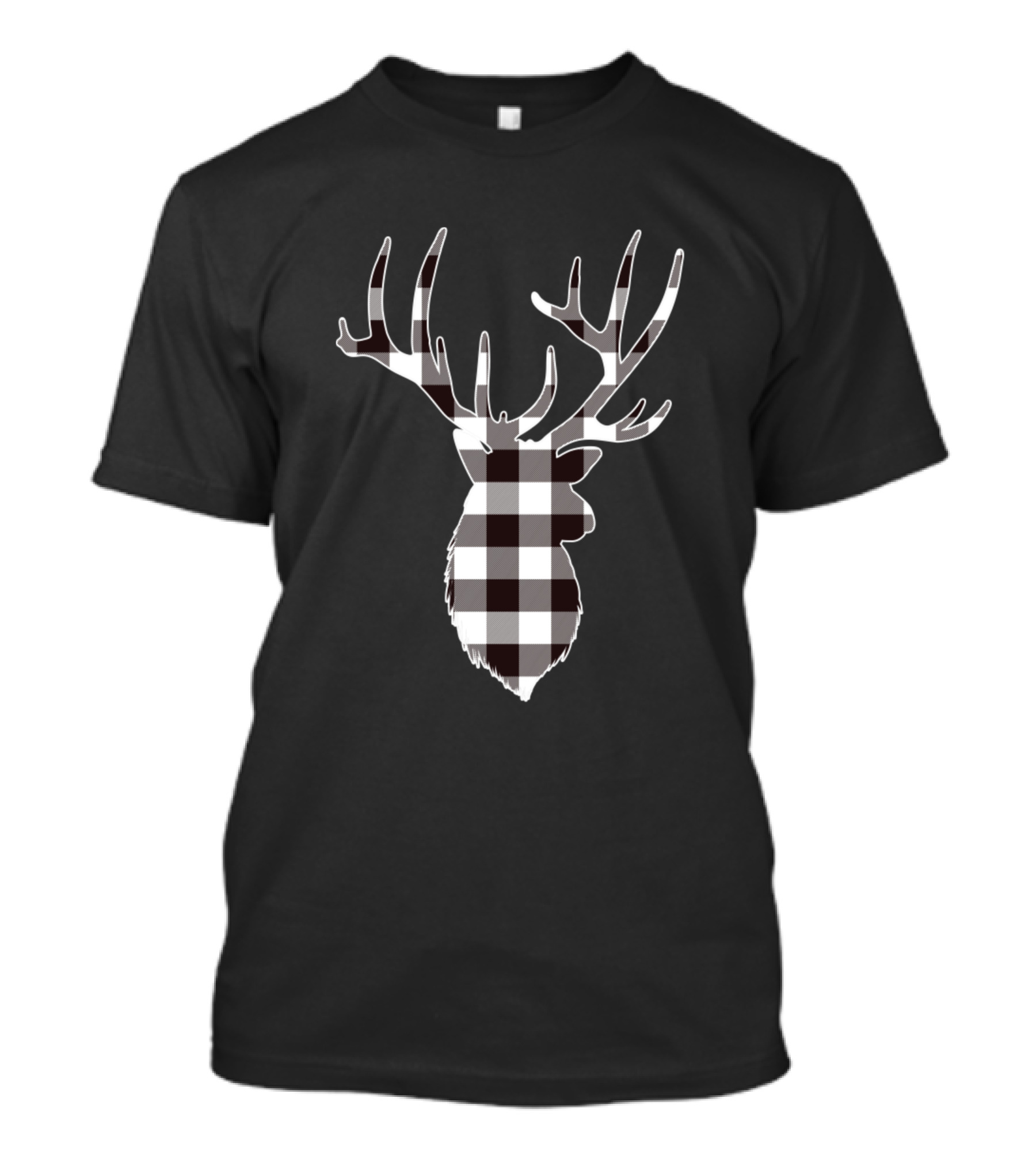 Classic White And Black Christmas Buffalo Plaid Deer T-Shirt