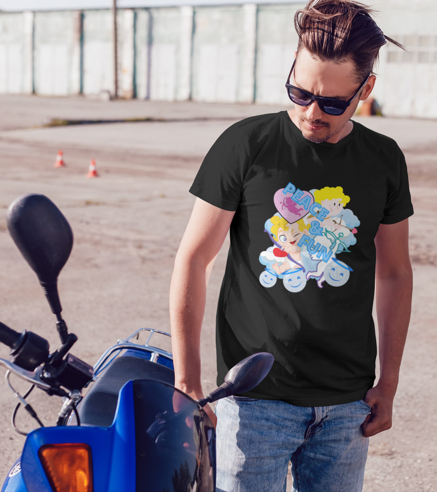 Peace And Fun Cupid Clouds Smiley Faces T-Shirt