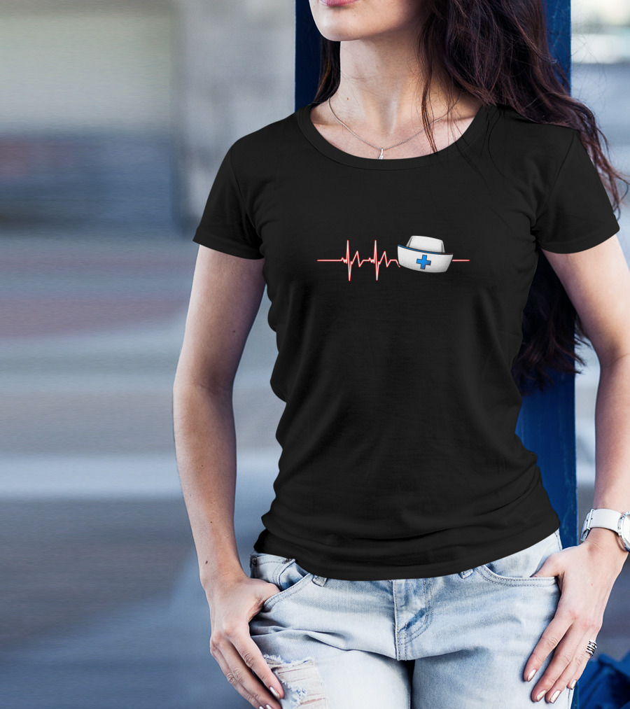 Nurse Heartbeat Nursing CNA Medical Health Check Hat T-Shirt