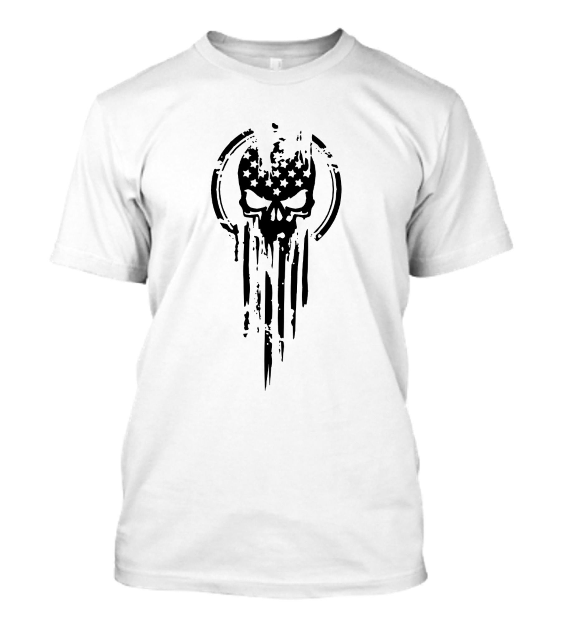 American Warrior Punisher Skull With Flag Stripes T-Shirt